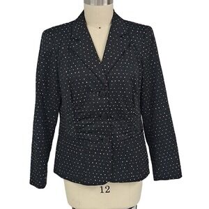 Lafayette 148 Black & White  polka dot Embroidered Blazer Jacket L XL